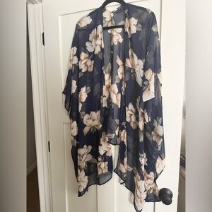 Pinkblush Navy Floral Sheer Kimono Cardigan with Cream Flowers